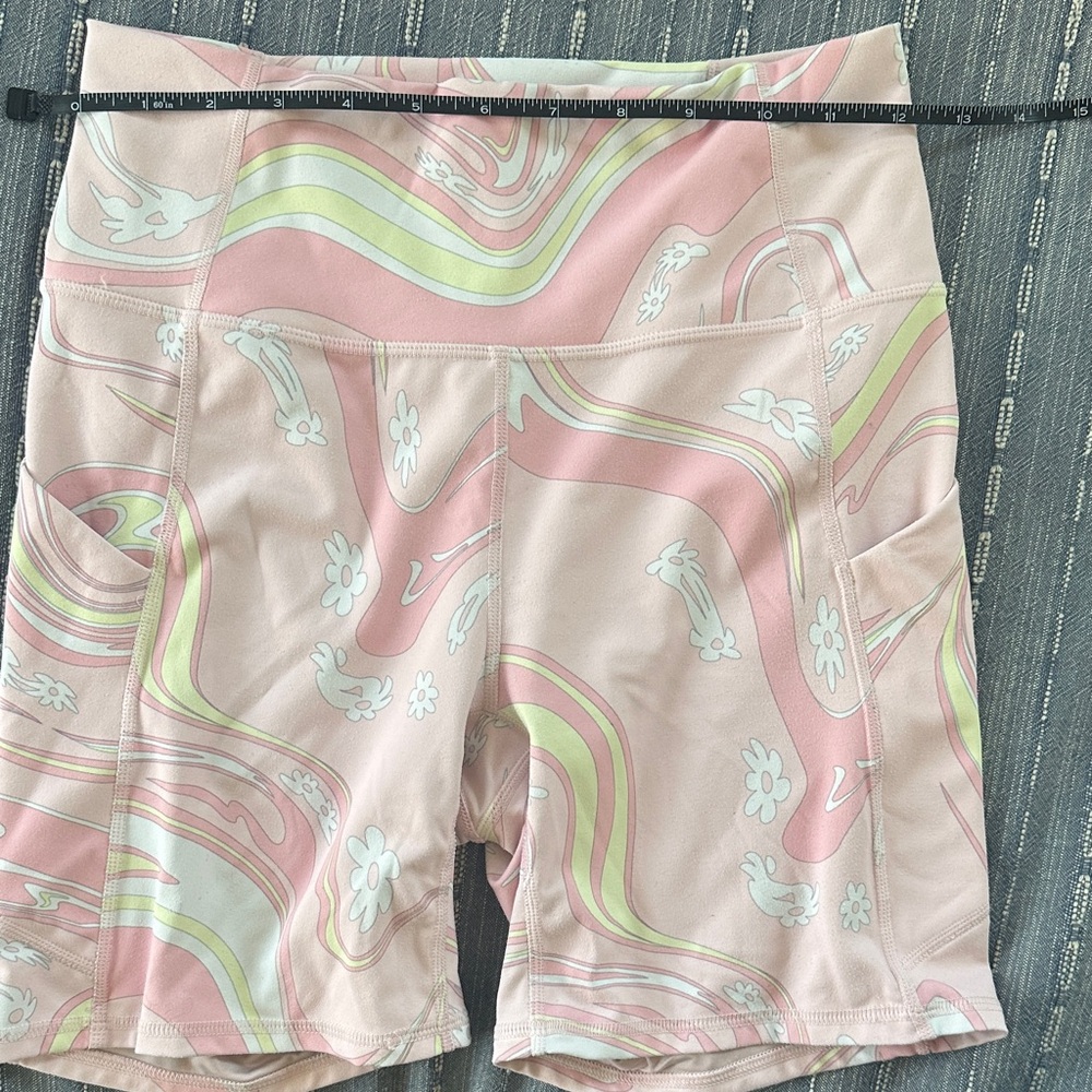 Fabletics Pink and Green Swirl Bike Shorts